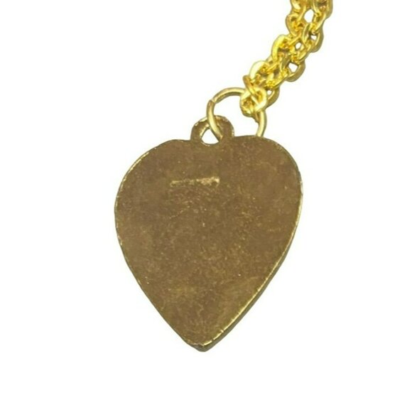 Vintage Gold tone Heart Necklace With Praying Hands Cream Enamel Pendant - Picture 6 of 6